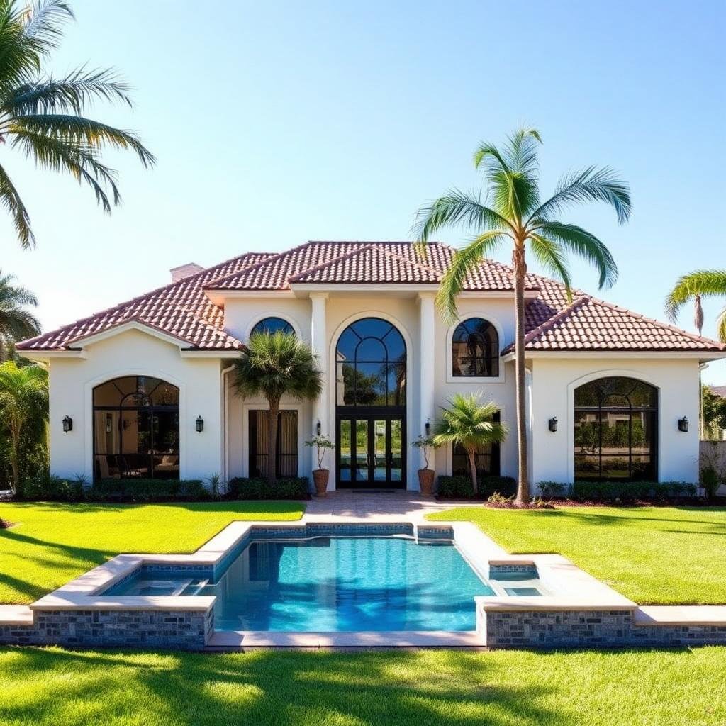 Luxury South Florida residential home with impact windows and a pool