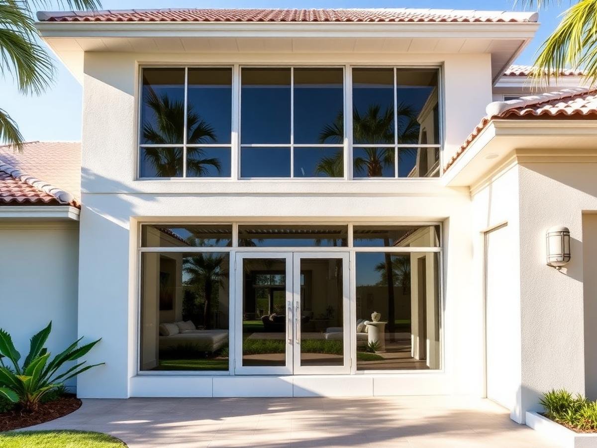 Luxury South Florida home with large hurricane impact windows